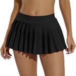 Eisnnu Women's Mini Skirts Solid Colour Elastic Waist Sexy Super Short Pleated Skirt,Skirt Length 25 cm, for Cosplay, Club, Party(Black,M)