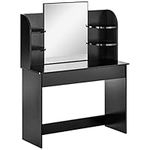 HOMCOM Vanity Table Wood Dressing Table w/Makeup Mirror, Big Drawers, Open Shelf for Bedroom Black