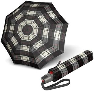 Knirps T.200 Medium Duomatic Automatic Open Close Rain Umbrella for Adults - Portable Weather Protection - Compact, Fits in Backpack, Retractable with Carrying Case, Black/White Check, 97cm Diameter