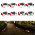 Hardoll Solar Road Stud Light for Home Rechargeable ,6 LED Lamp Waterproof Outdoor Lantern Step Pathway Lights for Security Driveway (Red Flashing Pack of 8)(Metal)