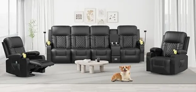 YONISEE Recliner Sofa Set, 4 Seater Double Reclining Sofa with 2 Pieces Chair with Heat and Massage, Home Theater Recliner (4+1+1)