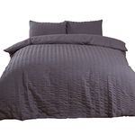 Highams Seersucker Duvet Cover with Pillow Case Bedding Set, Charcoal Dark Grey - King