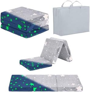 Givjoy Foldable Floor Mattress for Kids, Glow in The Dark Toddler Washable Tri Folding Floor Nap Mat for Sleeping Daycare, Child Trifold Futon Sofa Bed with Storage Bag for Girls and Boys
