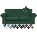WEERRW Velvet Couch Covers for 2 Cushion Couch Sofa - High Stretch Velvet Plush 3 Pieces Sofa Slipcovers with Elastic Bottom, Furniture Protector for Pets, Machine Washable, Emerald Green, Medium