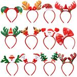 Unning 12 Pack Christmas Headbands,Reindeer Antlers Xmas Tree Santa Hat Headband for Christmas Holiday Party Favors Party Accessories for Kids Adults