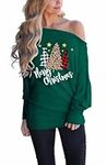 LACOZY Women’s Plus Size Sweatshirt Lips Print Off The Shoulder Tops Causal Loose Pullover Blouse Green Tree L