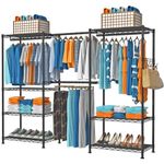 VyGrow Clothes Rack Heavy Duty Clothing Rack Clothing Racks for Hanging Clothes, Garment Rack with 4 Hang Rods & 7 Shelves, Adjustable Closet Rack Load 800LBS, 70.47" L x 13.58" W x 76.77" H, Black