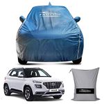 FAMEXON Waterproof Car Body Cover Compatible for Venue Triple Layer Inner Fabric with Mirror Pockets and Pipein Design Protects from Animals, Heat, Rain & UV Rays (Undark Blue)