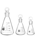 QWORK® Conical Flask Glass Erlenmeyer Flask Set (50, 100 and 250ml), 3 x Graduated Borosilicate Glass Erlenmeyer Conical Flask with Glass Stopper for Lab, Experiment, Chemistry