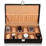 LEDO Glass Watch Box Case Organizer In 12 Slots Of Watches In Black & Cream Color For Unisex