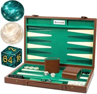 Premium 15 Inch Backgammon Set for Adults – Classic Faux Suede Leather Backgammon Board with 32 Chips, Dice Cups & Doubling Cube
