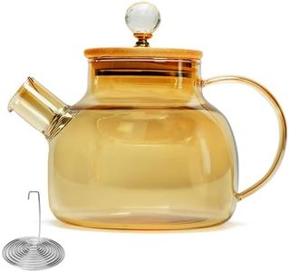 Belle Vous Tetera Cristal Liso con Tapa de Bambú - 1 Litro - Teteras para Te de Borosilicato con Inserto Colador Desmontable - Apta para Cocina - Pico con Filtro para Hojas Sueltas y Frutas