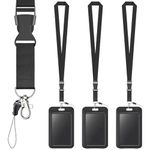 Pawfly 3 Pack Sliding Badge Holder Hard Black Vertical Plastic Card Case Protector with Detachable Lanyard Strap for Office School ID Credit Proximity Key Card Driver’s License and Pass