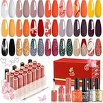 Lavender Violets 25 Pcs UV Gel Nail Polish Pear White Spring Orange Diva Red Gold New Year Nail Art Blooming Gel Base,Glossy n Matte Top Coat Dotting Drawing Nail Brush Soak Off Shellac Manicure C406