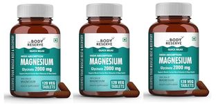 The Body Reserve Magnesium Glycinate Supplement 120 Veg Tablets, 2000mg Per Serving, High Absorption Chelated Form, helpful in Muscle & Nerve Relaxation, Better Sleep Quality for Men, Women, Pack of 3