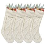 Tocirelo Christmas Stockings 4 Pack White - 18” Large Cable Knit Christmas Stockings Decorations for Family Holiday Xmas Party, Ivory White