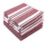 IndiHaus Cotton Multi-Purpose Kitchen Hand Towels | Waffle & Stripes | (Large 60 x 40 cm) Lunch, Dish Towel (Set of 6, Earthy Crimson)