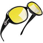 Joopin Oversized Night Driving Glasses for Women, Fashion Big Frame Anti-glare Yellow Lens Night Vision Glasses for Driving (Night Sight Glasses)