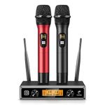 TONOR UHF Wireless Microphone, Professional Dynamic Wireless Dual Microphone, Handheld Microphone System, Home KTV Set for Karaoke, Party, DJ, Church, Wedding, Meeting, 60 Meters, TW820, Black&Red