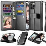 Njjex Wallet Case for iPhone 14 6.1" 2022, for iPhone 14 Case, [9 Card Slots] PU Leather ID Credit Holder Folio Flip [Detachable] Kickstand Magnetic Phone Cover & Lanyard for iPhone 14 [Black]