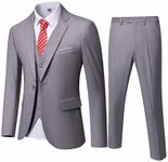 YND Men's Slim Fit 3 Piece Suit, One Button Jacket Vest Pants Set with Tie, Solid Party Wedding Dress Blazer, Tux Waistcoat and Trousers Light Grey