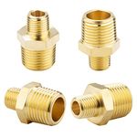 KOOTANS 1/2 NPT x 1/4 NPT Male Solid Brass Hex Nipples, Heavy Brass Pipe Adapter Fittings Reducing Nipples Connectors 4Pieces