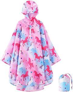 WAWSAM Lightweight Kids Rain Poncho Reusable Toddler Raincoat Waterproof Girls Rain Jacket