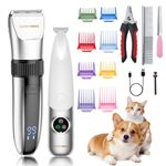BarberBoss 2-in-1 Pet Grooming Kit, Dual Pet Hair Clippers for Dogs & Cats, Low Noise, LED Display, Waterproof USB Rechargeable Design, Cordless Paw Trimmer, Pet’s Detail Trimmer, QR-9111