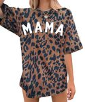 QAUN Womens Mama Tshirts Oversized Mama Leopard Print Short Sleeve Tops Mom Gift Tees(Leopard, X-Large)