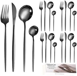 Eidsefe Silverware Set，20-Piece Premium Stainless Steel Cutlery Set，Satin Finish Flatware Set ，Include Fork Knife Spoon Flatware Sets,Service for 5，Dishwasher Safe (Black)