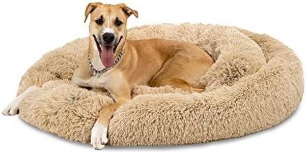 Best Choice Products 45in Dog Bed Self-Warming Plush Shag Fur Donut Calming Pet Bed Cuddler w/Water-Resistant Lining, Raised Rim - Brown
