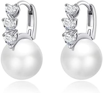 RITACH Pearl Earrings for Women 925 Sterling Silver White Gold Dangle Drop Earrings 5A Cubic Zirconia Pearl Drop Earrings Large Size 12mm, Sterling Silver, Cubic Zirconia