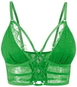 Buitifo Womens Cami Bra Criss Cross Eyelash Crop Top Bra Sexy Vest Bralette Busiter Lingerie (DarkGreen,XL)