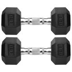 Hex Dumbbells Rubber Coated Cast Iron Hex Black Dumbbell Free Weights for Exercises 17.5 Pounds/Pair