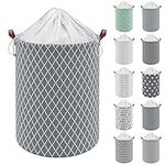 Vinsani 19.7” Freestanding Laundry Basket Storage Sorter with Drawstring Lid, Collapsible Thick Canvas Hamper Basket For Clothes, Toys, Blankets, Towels & other Bathroom and Bedroom Use – Criss Cross