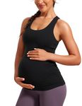 CRZ YOGA Butterluxe Womens Racerback Maternity Tank Tops Ruched Sleeveless Pregnancy Yoga Top with Built in Bra Workout Shirt Black X-Large