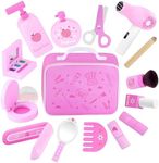 GAGAKU Wooden Makeup Toy Set Pretend Wood Beauty Hair Salon Toys for Toddler Wooden Makeup Kit for Girls with Styling Tools Christmas Birthday Gift for 3 4 5 6 7 Years Old Girls