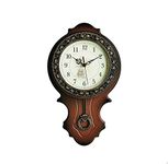 Tikwisdom Retro European style Simulated Wood Pendulum Wall Clock,quartz silent motion design, Plastic Main Structure, Brushed Metallic Gold Paint Surface Texture on the Perimeter