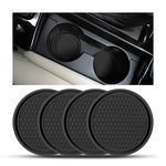 CGEAMDY 4 Pack Car Cup Holder Coasters, 7cm Anti-Slip Silicone Auto Insert Cup Coaster, Non-Slip Vehicle Cup Mats for Women and Men, Interior Accessories Universal for Most Cars Trucks(Black)