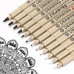 Toptime Fineliner Pens, 12 Pack Micro Pen Set Black, Technical Drawing Pens for Artist No Bleed Calligraphy Pens, Archival Ink Brush Pen Art Pens for Journaling, Illustration, Sketching, Anime