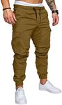 JMIERR Man Fashion Cargo Pants - Casual Cotton Tapered Stretch Twill Chino Athletic Joggers Sweatpants Drawstring Hiking Workout Trousers with Pockets for Men, US 36(L), A Brown