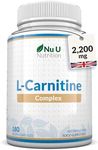 L-Carnitine Complex 2200mg - 180 High Strength Vegan Capsules - with Riboflavin, Biotin, Chromium, Vitamin D, B3 & B6 - L Carnitine Tartrate Supplement - Made in The UK - Nu U Nutrition