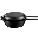 Navaris Cast Iron Casserole Dish Pot with Handle 3.4L / 26.4cm (3.6QT / 10.4") - Dutch Oven for Bread Making - Pre-Seasoned Cast Iron Pot with Frying Pan Lid