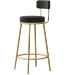 Nutech Decor Velvet Luxury Bar Stools: Opulent High Stool with Fabric Upholstered Seat, Back, and Stackable Design - Elegant Gold Metal Legs for Kitchen, Breakfast, and Counter Seating (65 CM, Black)