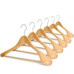 ManGotree Wooden Suit Hangers, Wide Shoulder Coat Hangers with Non-Slip Hanging Bar, Smooth Solid Wood Hangers, Heavy Duty Clothes Hangers for Dresses, Jackets, Pants, Coats, 6 Pack (Natural)