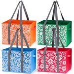 yarlung 4 Pack Reusable Grocery Bags, Collapsible Large Storage Box Bag with Reinforced Bottom and Handle, Heavy Duty Foldable Shopping Tote Bags for Groceries, Clothes, Toys Organizer