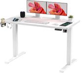 SANODESK QS+110 * 60 Electric Standing Desk ONE PIECE Height Adjustable Standing Desk Sit Stand Desk Adjustable Desk Stand Up Desk for Home Office(White Frame+ White Desktop)