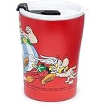 Puckator Asterix & Obelix Red Reusable Stainless Steel Hot & Cold Thermal Insulated Food & Drink Cup 300ml - Thermos Travel Mug - Tumbler with Straw and Lid - Insulated Bubba Cup Thermal Drink Bottle