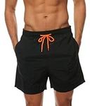 florynova Swimming Trunks for Men Hawaii Pattern Print Surfing Board Shorts with Pockets and Mesh Lining(Black,L)