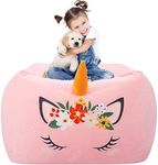 Aubliss Unicorn Stuffed Animal Storage Bean Bag Chair for Kids, Velvet Extra Soft Beanbag Chairs Cover, X-Large Stuffable Zipper Bean Bag for Organizing Plush Toys Girls Bedroom Decor, Pink Floral